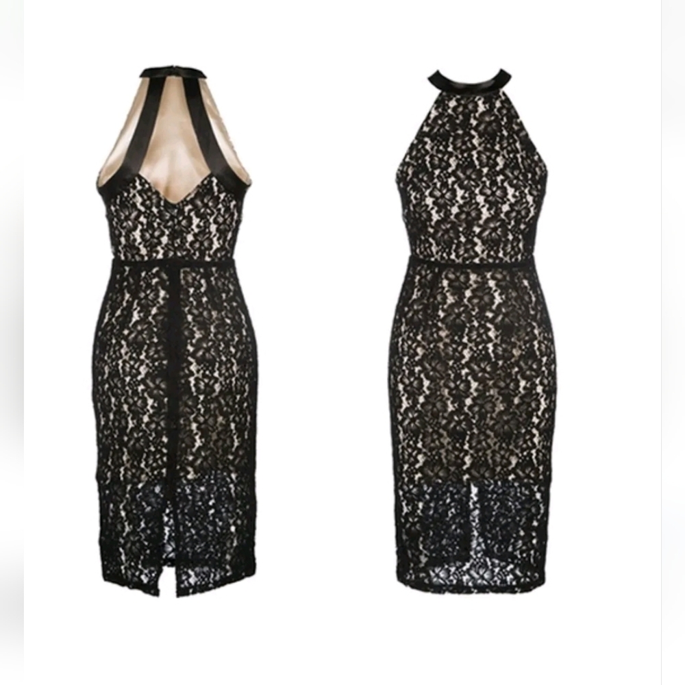 NWT A.B.S. Collection Black Lace Halter Dress, Size 10